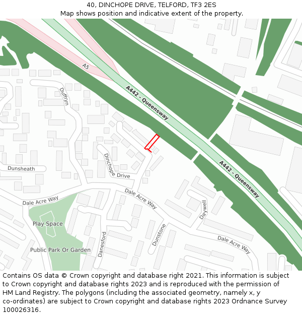 40, DINCHOPE DRIVE, TELFORD, TF3 2ES: Location map and indicative extent of plot