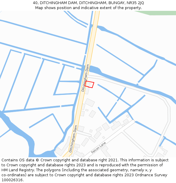 40, DITCHINGHAM DAM, DITCHINGHAM, BUNGAY, NR35 2JQ: Location map and indicative extent of plot