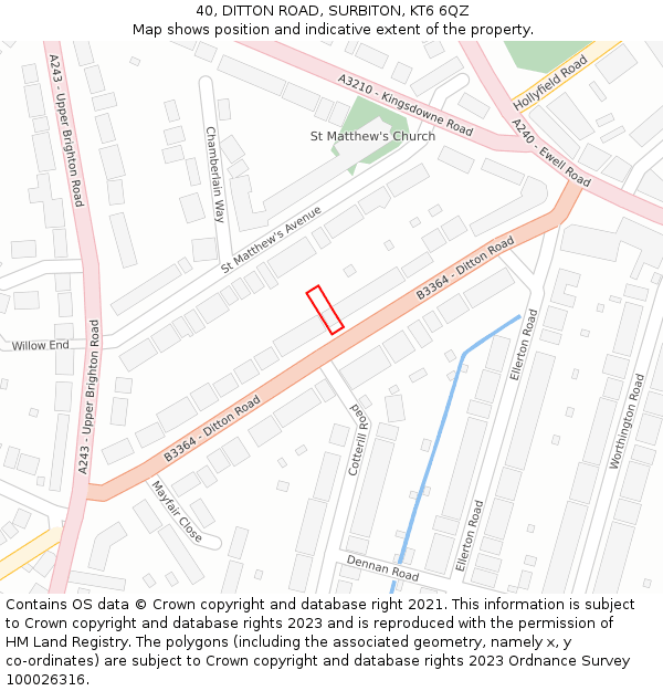 40, DITTON ROAD, SURBITON, KT6 6QZ: Location map and indicative extent of plot