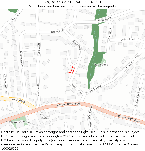 40, DODD AVENUE, WELLS, BA5 3JU: Location map and indicative extent of plot