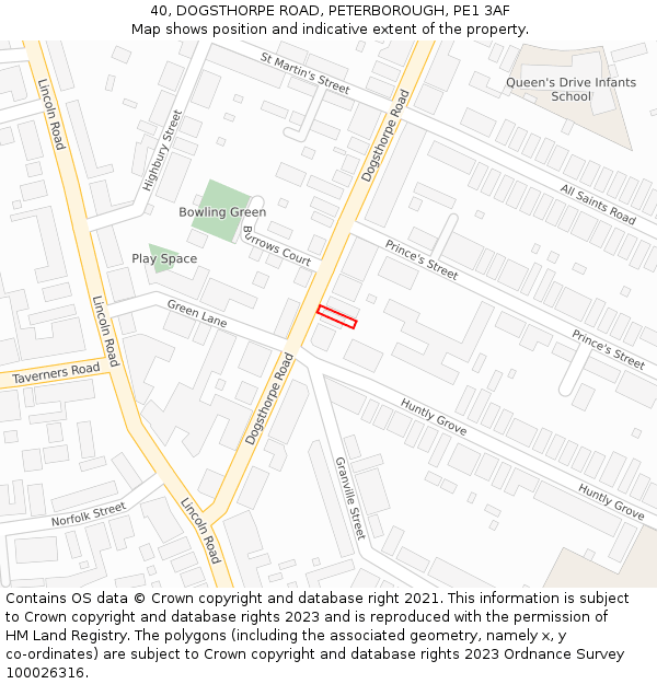 40, DOGSTHORPE ROAD, PETERBOROUGH, PE1 3AF: Location map and indicative extent of plot