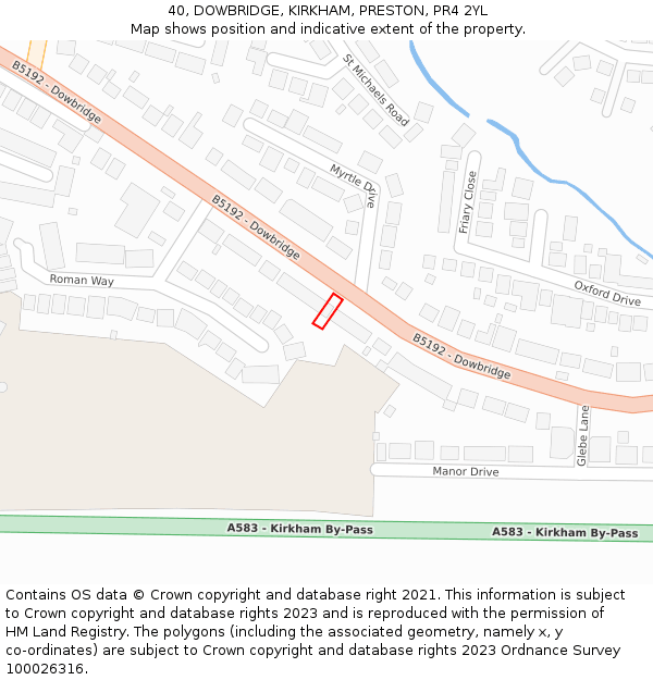 40, DOWBRIDGE, KIRKHAM, PRESTON, PR4 2YL: Location map and indicative extent of plot