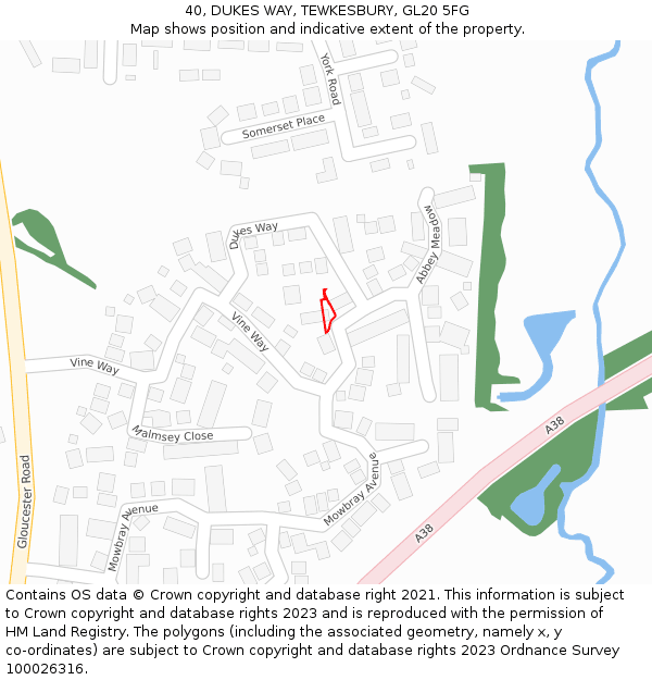 40, DUKES WAY, TEWKESBURY, GL20 5FG: Location map and indicative extent of plot