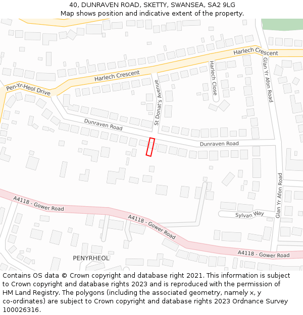 40, DUNRAVEN ROAD, SKETTY, SWANSEA, SA2 9LG: Location map and indicative extent of plot