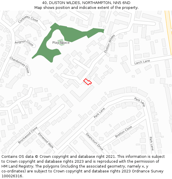 40, DUSTON WILDES, NORTHAMPTON, NN5 6ND: Location map and indicative extent of plot