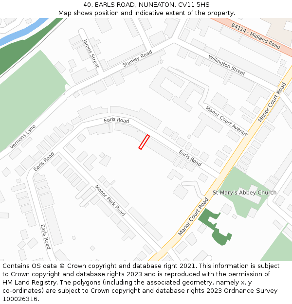 40, EARLS ROAD, NUNEATON, CV11 5HS: Location map and indicative extent of plot
