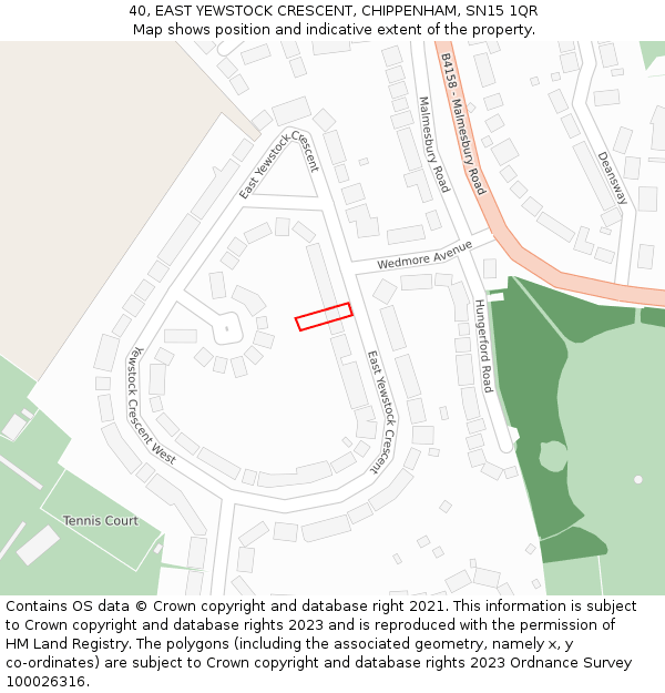 40, EAST YEWSTOCK CRESCENT, CHIPPENHAM, SN15 1QR: Location map and indicative extent of plot