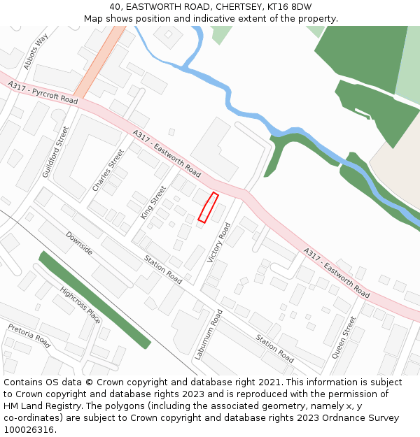 40, EASTWORTH ROAD, CHERTSEY, KT16 8DW: Location map and indicative extent of plot