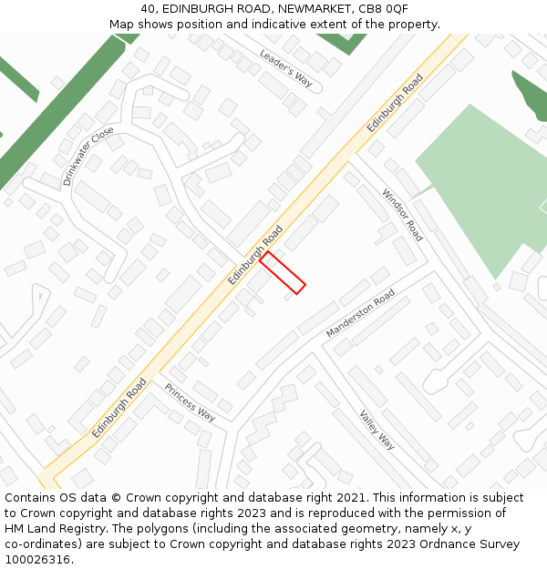 40, EDINBURGH ROAD, NEWMARKET, CB8 0QF: Location map and indicative extent of plot