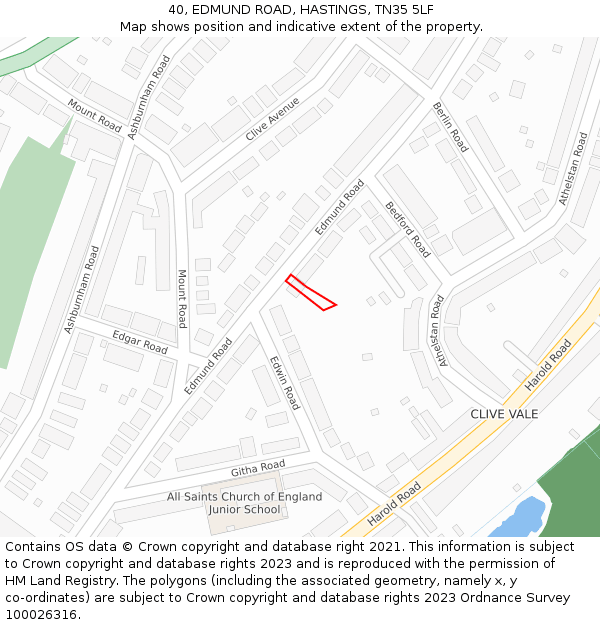 40, EDMUND ROAD, HASTINGS, TN35 5LF: Location map and indicative extent of plot