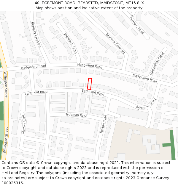 40, EGREMONT ROAD, BEARSTED, MAIDSTONE, ME15 8LX: Location map and indicative extent of plot