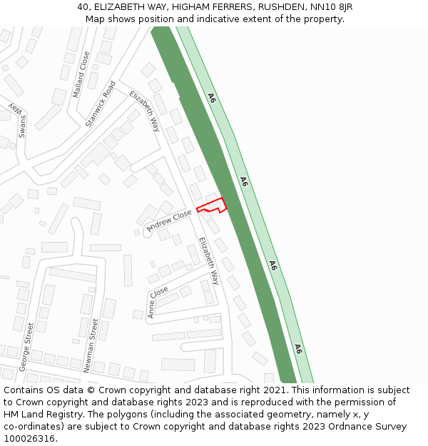 40, ELIZABETH WAY, HIGHAM FERRERS, RUSHDEN, NN10 8JR: Location map and indicative extent of plot