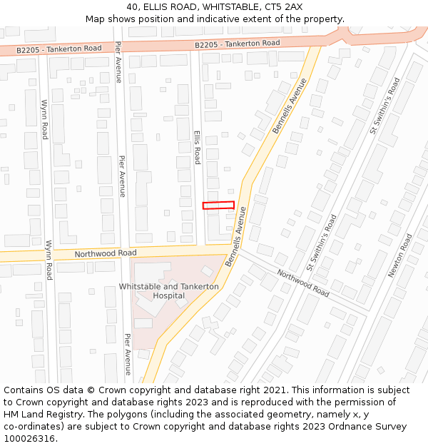 40, ELLIS ROAD, WHITSTABLE, CT5 2AX: Location map and indicative extent of plot