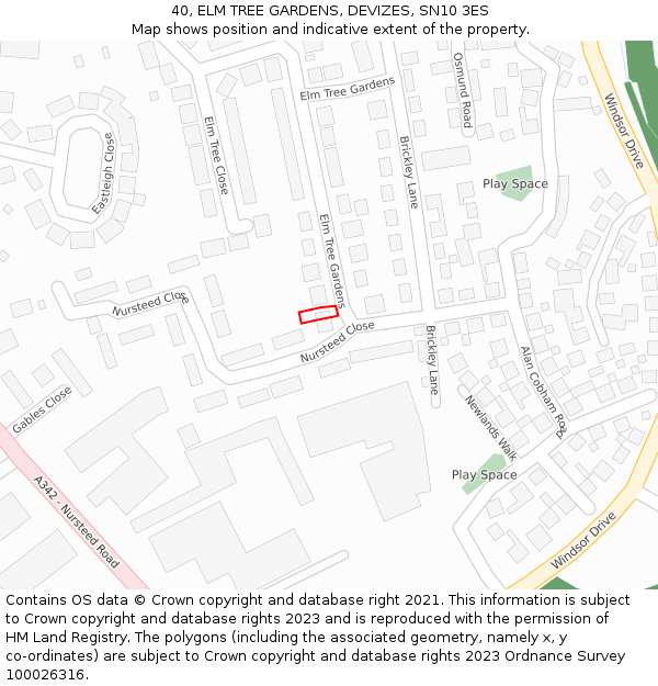 40, ELM TREE GARDENS, DEVIZES, SN10 3ES: Location map and indicative extent of plot