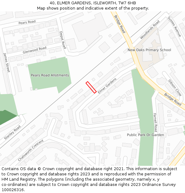 40, ELMER GARDENS, ISLEWORTH, TW7 6HB: Location map and indicative extent of plot
