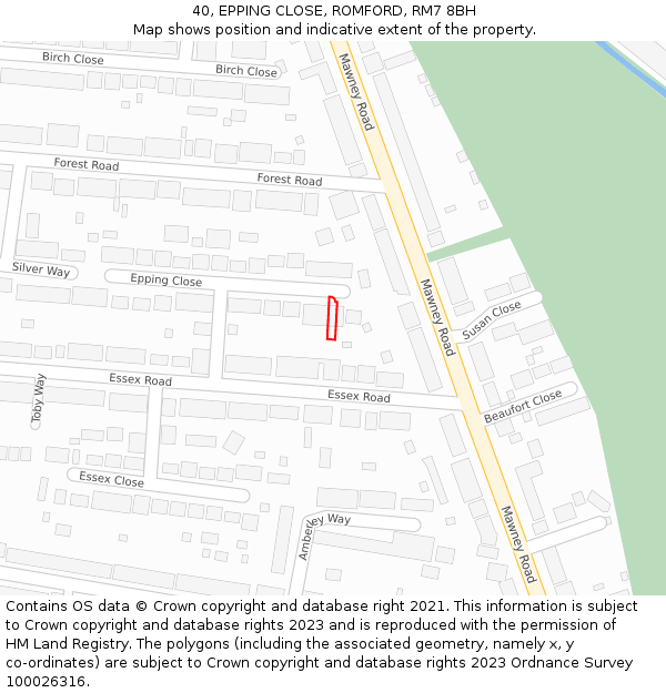 40, EPPING CLOSE, ROMFORD, RM7 8BH: Location map and indicative extent of plot