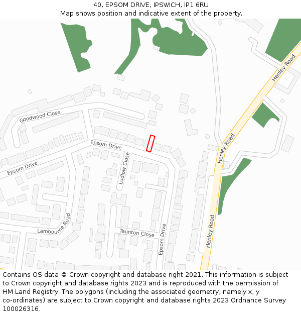 40, EPSOM DRIVE, IPSWICH, IP1 6RU: Location map and indicative extent of plot