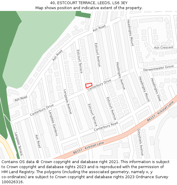 40, ESTCOURT TERRACE, LEEDS, LS6 3EY: Location map and indicative extent of plot