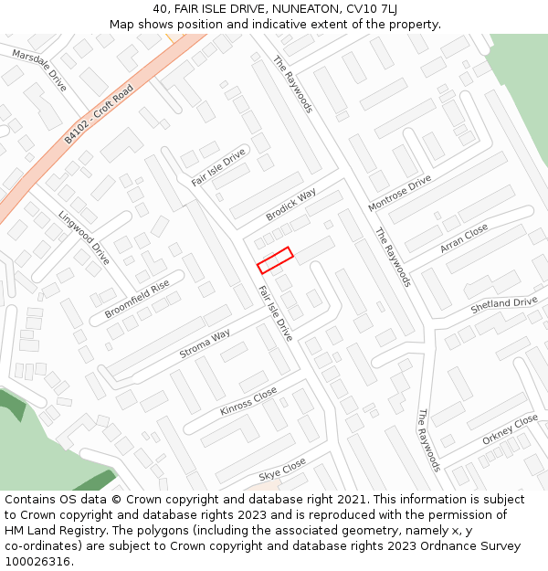 40, FAIR ISLE DRIVE, NUNEATON, CV10 7LJ: Location map and indicative extent of plot