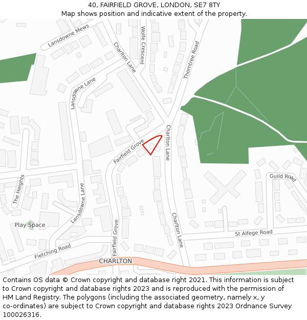 40, FAIRFIELD GROVE, LONDON, SE7 8TY: Location map and indicative extent of plot