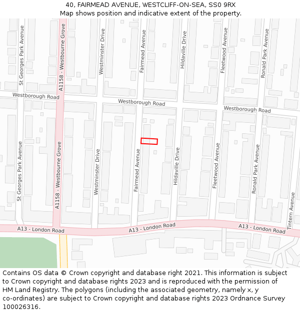 40, FAIRMEAD AVENUE, WESTCLIFF-ON-SEA, SS0 9RX: Location map and indicative extent of plot
