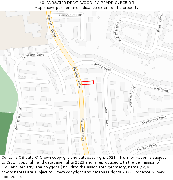 40, FAIRWATER DRIVE, WOODLEY, READING, RG5 3JB: Location map and indicative extent of plot