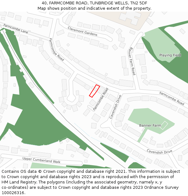 40, FARMCOMBE ROAD, TUNBRIDGE WELLS, TN2 5DF: Location map and indicative extent of plot