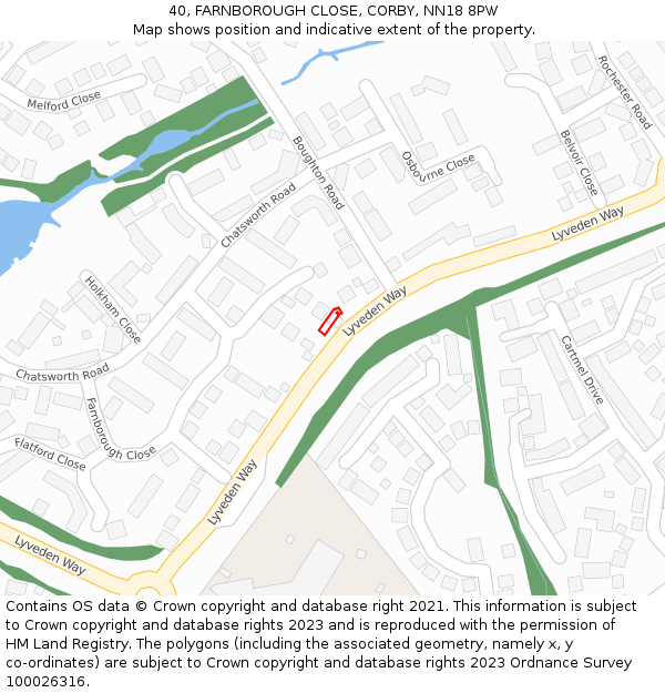 40, FARNBOROUGH CLOSE, CORBY, NN18 8PW: Location map and indicative extent of plot
