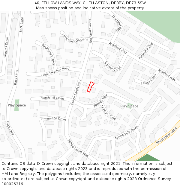 40, FELLOW LANDS WAY, CHELLASTON, DERBY, DE73 6SW: Location map and indicative extent of plot