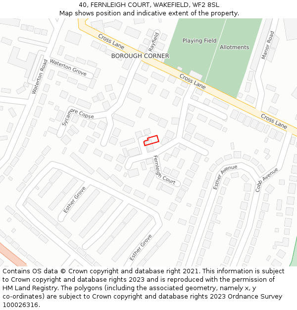 40, FERNLEIGH COURT, WAKEFIELD, WF2 8SL: Location map and indicative extent of plot