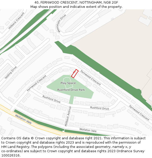 40, FERNWOOD CRESCENT, NOTTINGHAM, NG8 2GF: Location map and indicative extent of plot