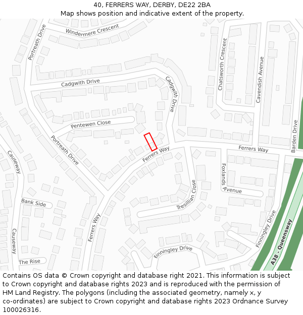 40, FERRERS WAY, DERBY, DE22 2BA: Location map and indicative extent of plot