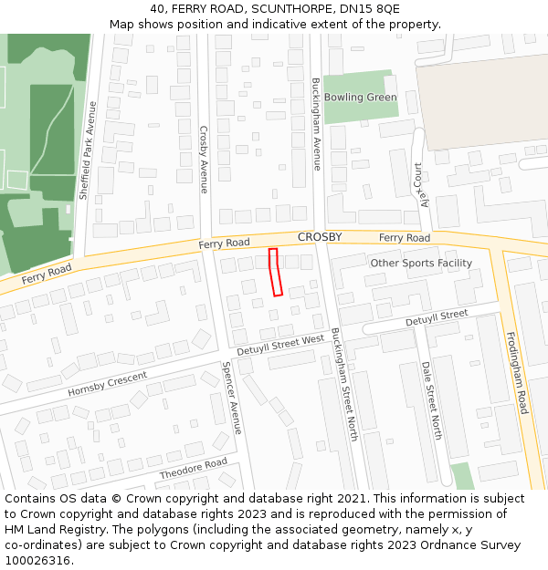 40, FERRY ROAD, SCUNTHORPE, DN15 8QE: Location map and indicative extent of plot