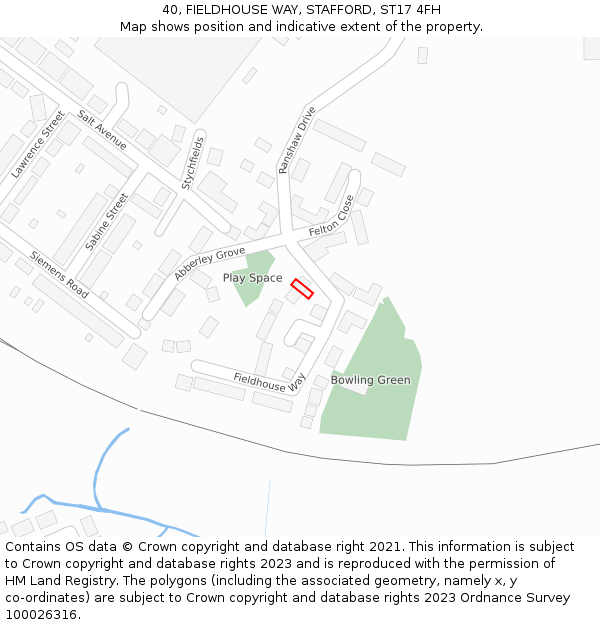 40, FIELDHOUSE WAY, STAFFORD, ST17 4FH: Location map and indicative extent of plot