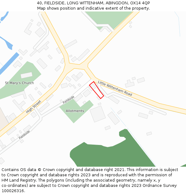 40, FIELDSIDE, LONG WITTENHAM, ABINGDON, OX14 4QP: Location map and indicative extent of plot