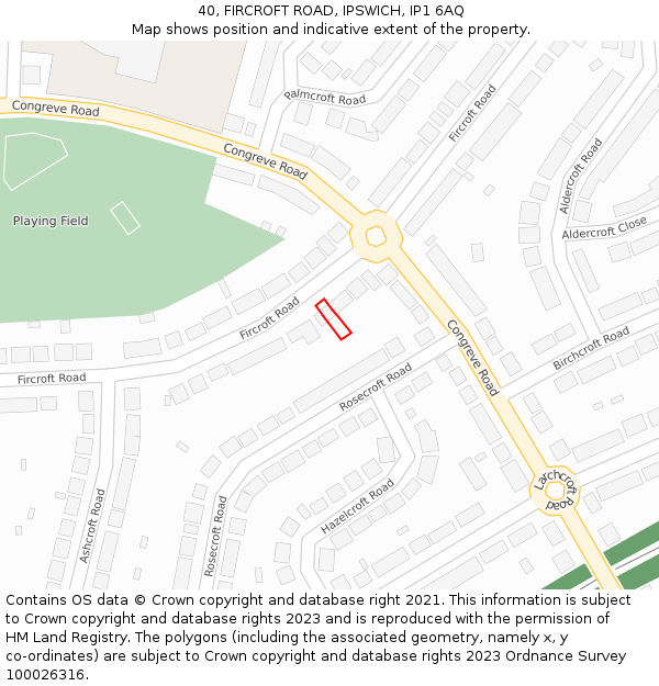 40, FIRCROFT ROAD, IPSWICH, IP1 6AQ: Location map and indicative extent of plot