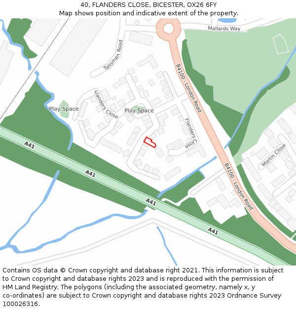 40, FLANDERS CLOSE, BICESTER, OX26 6FY: Location map and indicative extent of plot
