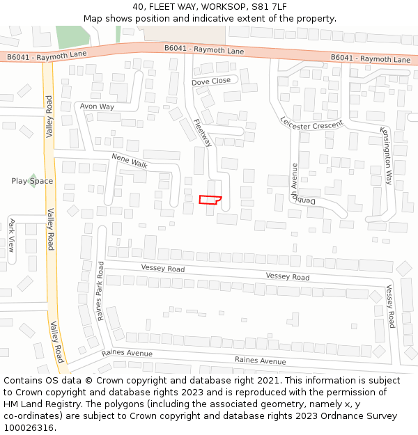 40, FLEET WAY, WORKSOP, S81 7LF: Location map and indicative extent of plot