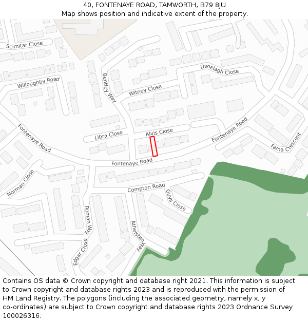 40, FONTENAYE ROAD, TAMWORTH, B79 8JU: Location map and indicative extent of plot