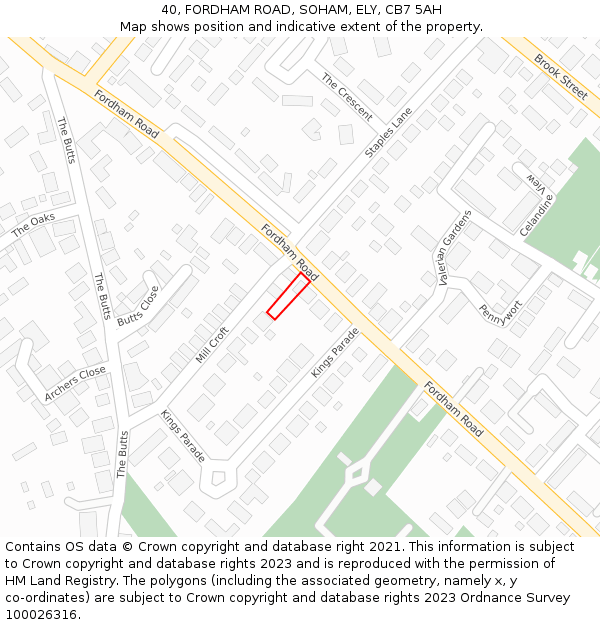 40, FORDHAM ROAD, SOHAM, ELY, CB7 5AH: Location map and indicative extent of plot