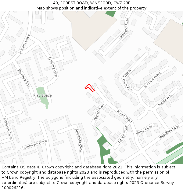 40, FOREST ROAD, WINSFORD, CW7 2RE: Location map and indicative extent of plot