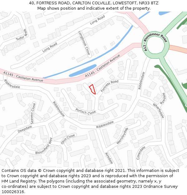 40, FORTRESS ROAD, CARLTON COLVILLE, LOWESTOFT, NR33 8TZ: Location map and indicative extent of plot