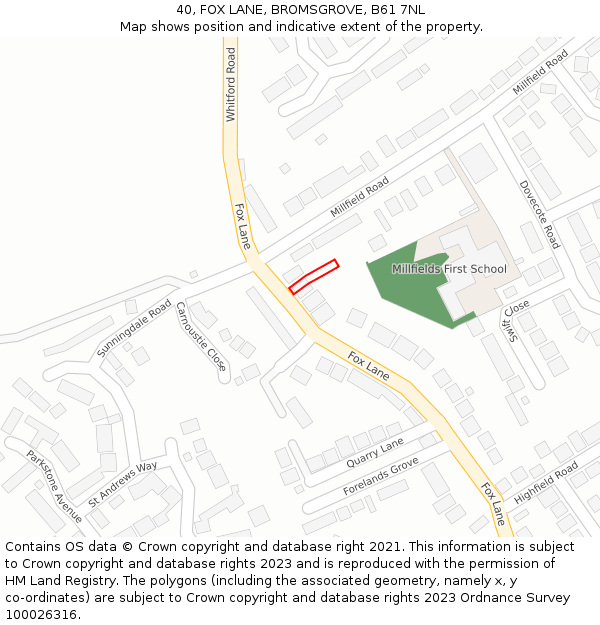 40, FOX LANE, BROMSGROVE, B61 7NL: Location map and indicative extent of plot