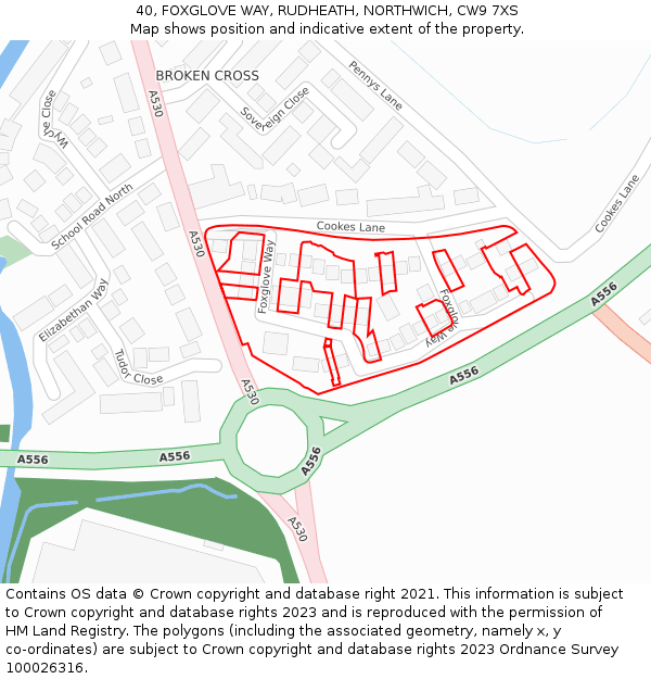 40, FOXGLOVE WAY, RUDHEATH, NORTHWICH, CW9 7XS: Location map and indicative extent of plot