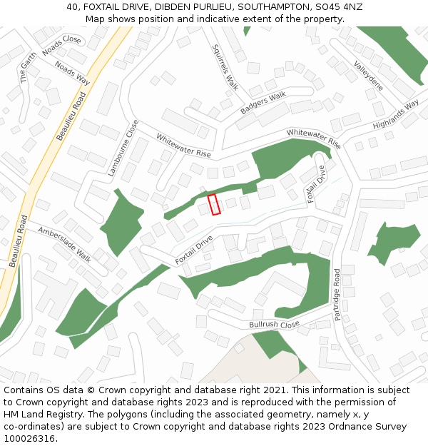 40, FOXTAIL DRIVE, DIBDEN PURLIEU, SOUTHAMPTON, SO45 4NZ: Location map and indicative extent of plot