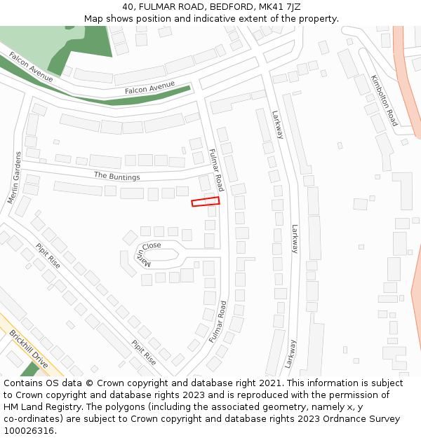 40, FULMAR ROAD, BEDFORD, MK41 7JZ: Location map and indicative extent of plot