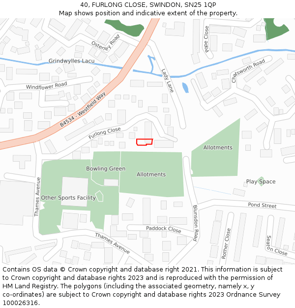 40, FURLONG CLOSE, SWINDON, SN25 1QP: Location map and indicative extent of plot