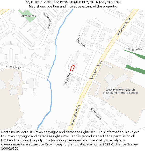 40, FURS CLOSE, MONKTON HEATHFIELD, TAUNTON, TA2 8GH: Location map and indicative extent of plot