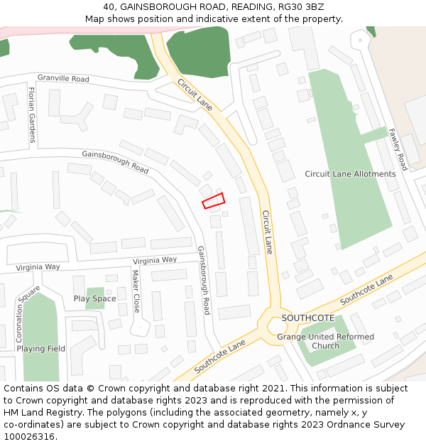 40, GAINSBOROUGH ROAD, READING, RG30 3BZ: Location map and indicative extent of plot