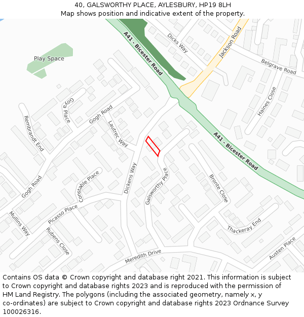 40, GALSWORTHY PLACE, AYLESBURY, HP19 8LH: Location map and indicative extent of plot